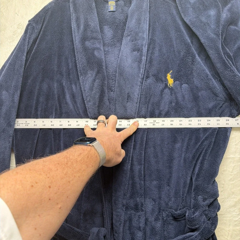 Polo Ralph Lauren Fleece Robe Navy Blue Plush Sleepwear‎ Mens Large